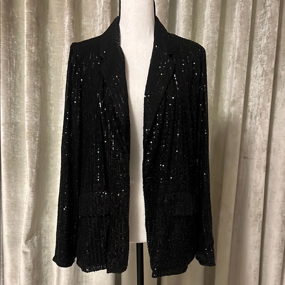 Elegant Black Sequin Women's Blazer